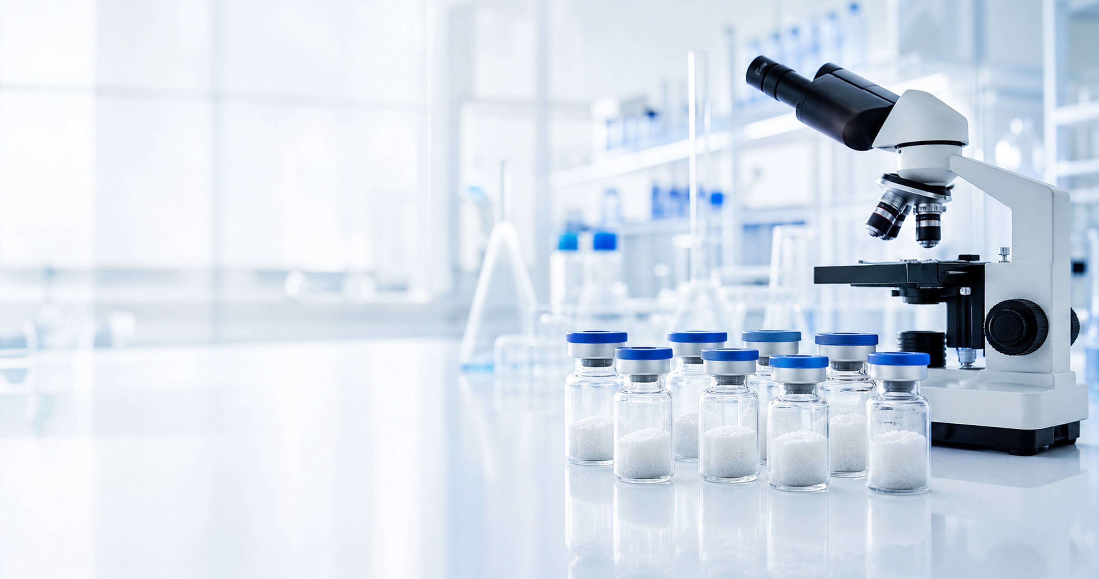 Bright laboratory research vials and analytical documentation